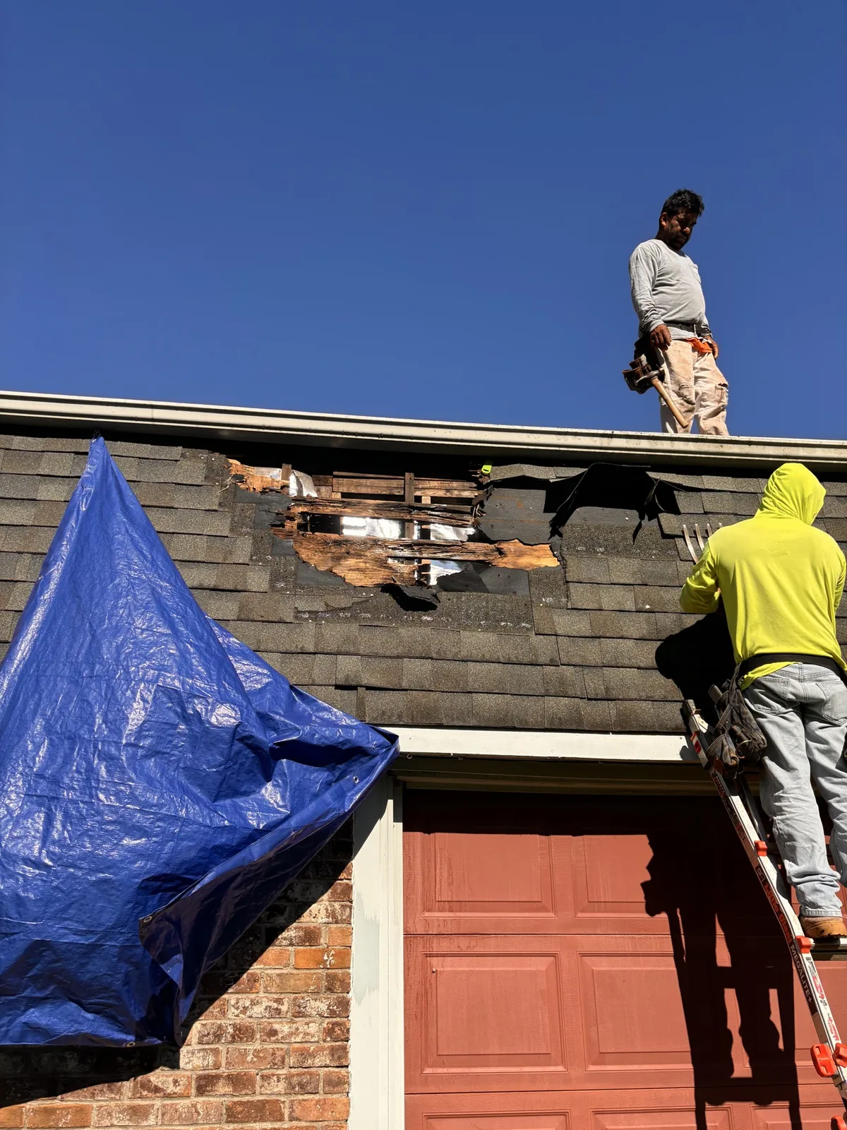 Rotted roof decking exposed during tear-off